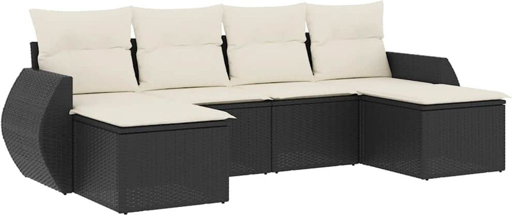vidaXL 6-tlg. Garten-Sofagarnitur mit Kissen Schwarz Poly Rattan