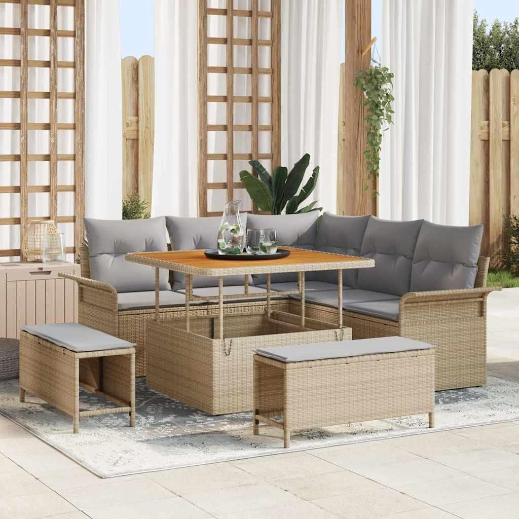 Möbel Garten-Sofa-Set Höhenverstellbar 8 pcs Beige Poly-Rattan - Gartenmöbelgarnituren 3362127