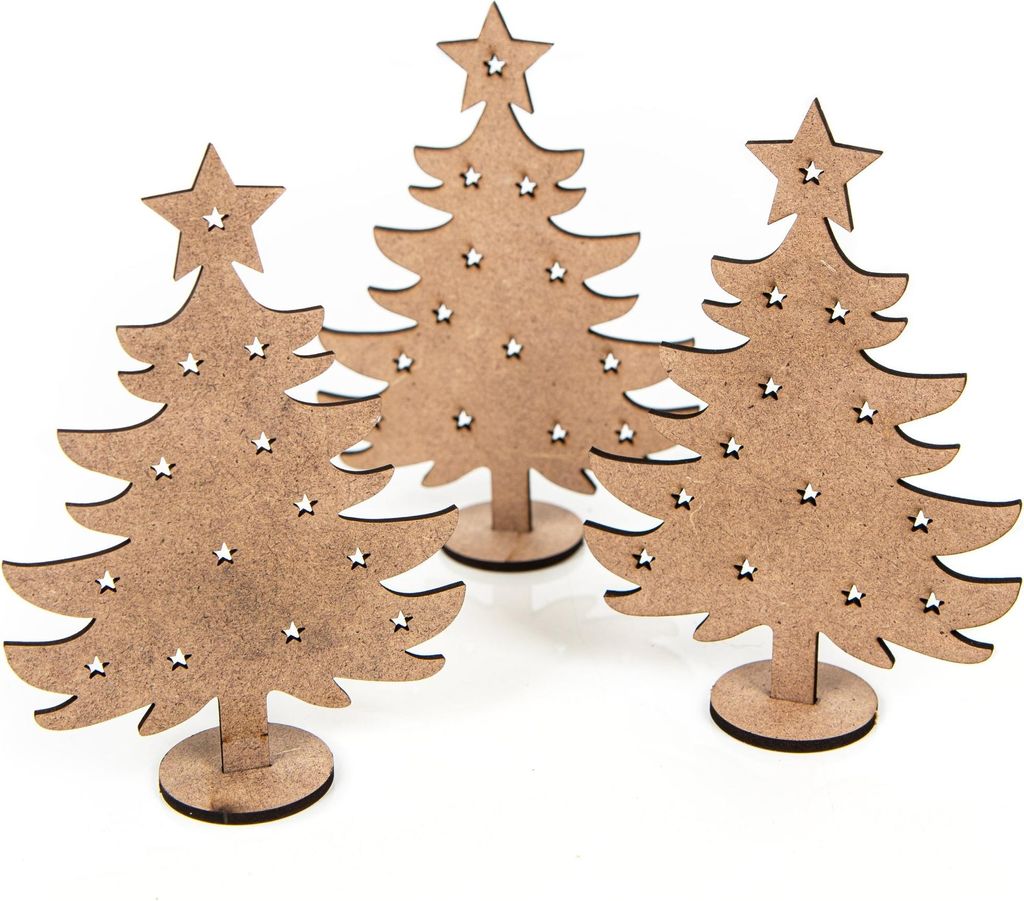 Logbuch-Verlag 3 kleine Weihnachtsbäume aus Holz - Baum Miniatur flach zum Stecken - Kundengeschenk Mitarbeitergeschenk Weihnachten