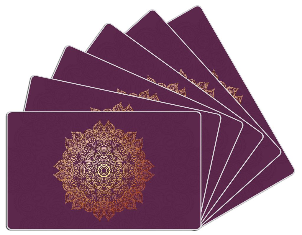 Wallario Frühstücksbrettchen 6er Set aus Glas, je 14 x 23 cm, mit rutschfesten Füßen, Motiv goldenes Mandala auf violettem Hintergrund