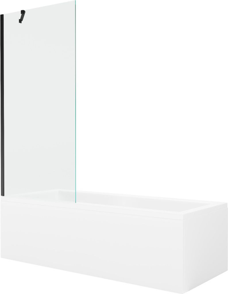 Mexen Cubik rechteckige Badewanne 160 x 70 cm mit Verkleidung und 1-flügliger Duschabtrennung 80 cm, transparent, Schwarz - 5503