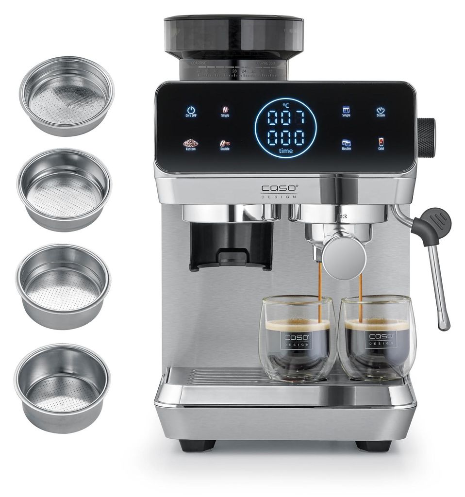 Caso EspressoGourmet & Grind Siebträgermaschine Edelstahl Produktbild 