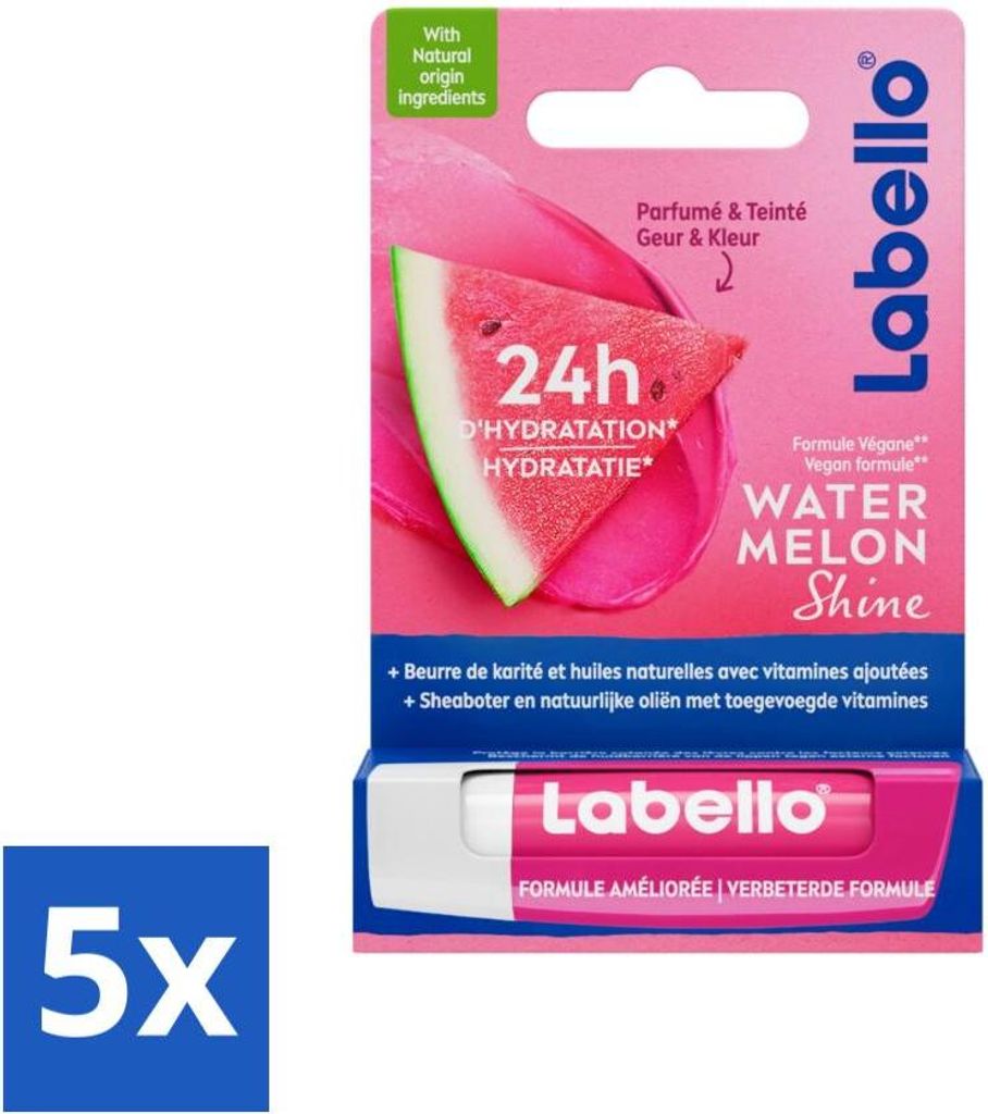 Labello Lippenbalsam Blister Watermelon Shine 4,8 gr - Vorteilspack - 5 Stücke