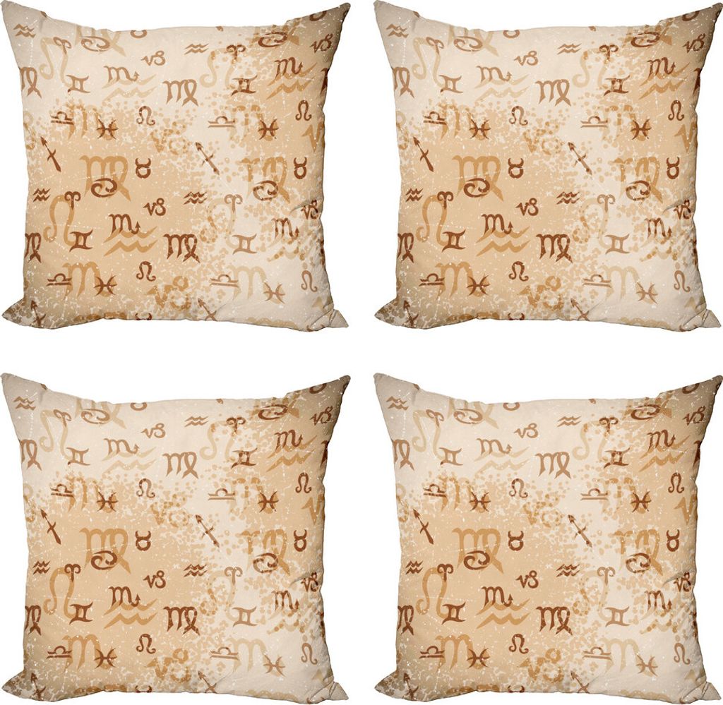 ABAKUHAUS Astrologie Kissenbezug Set (4 Stück), Sternzeichen Grunge, Moderner Doppelseitiger Digitaldruck, 40 cm x 40 cm, Pale Brown und Caramel
