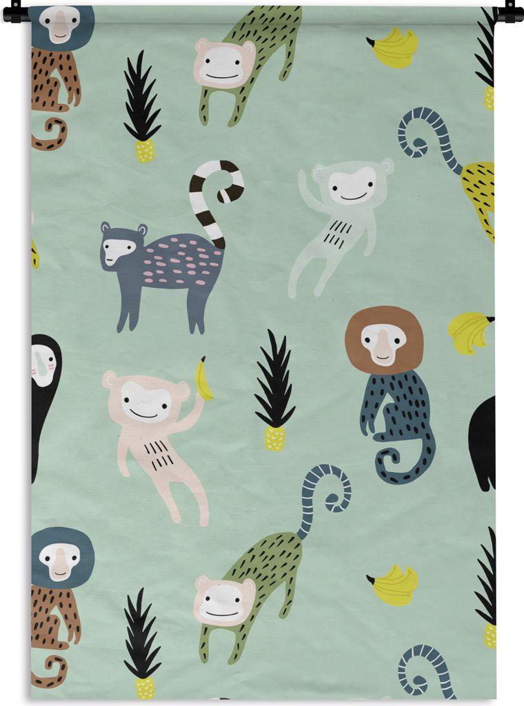 MuchoWow® Wandteppich Wandbehang Affe - Banane - Grün Produktbild 