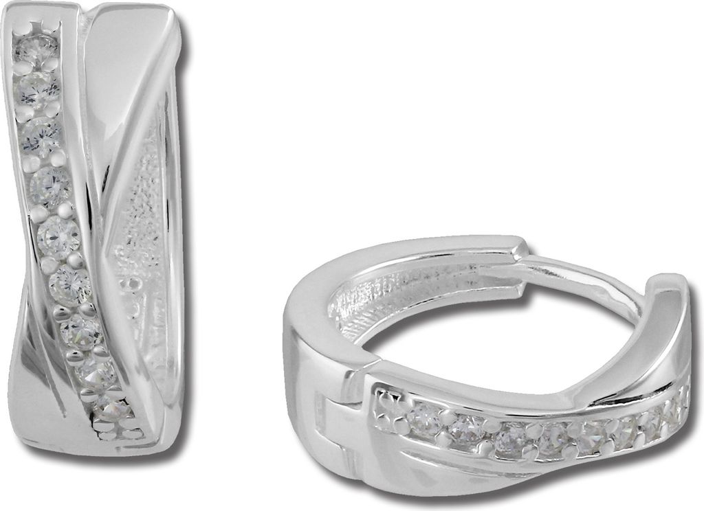 SilberDream Creolen Damen Silber weiß X-Form Zirkonia Ohrringe 15mm SDO380W