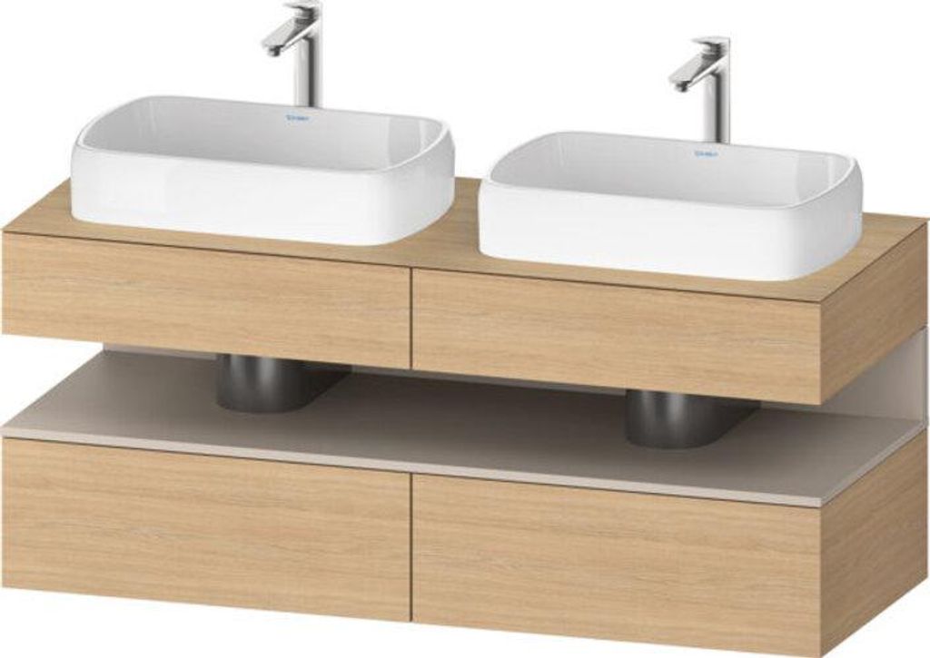 Duravit Qatego Konsolenwaschtischunterbau, 2 Auszüge, 2 Schubkästen, 2 Ausschnitte, 1400x550x600mm, Nische Taupe Matt, QA4767091300000