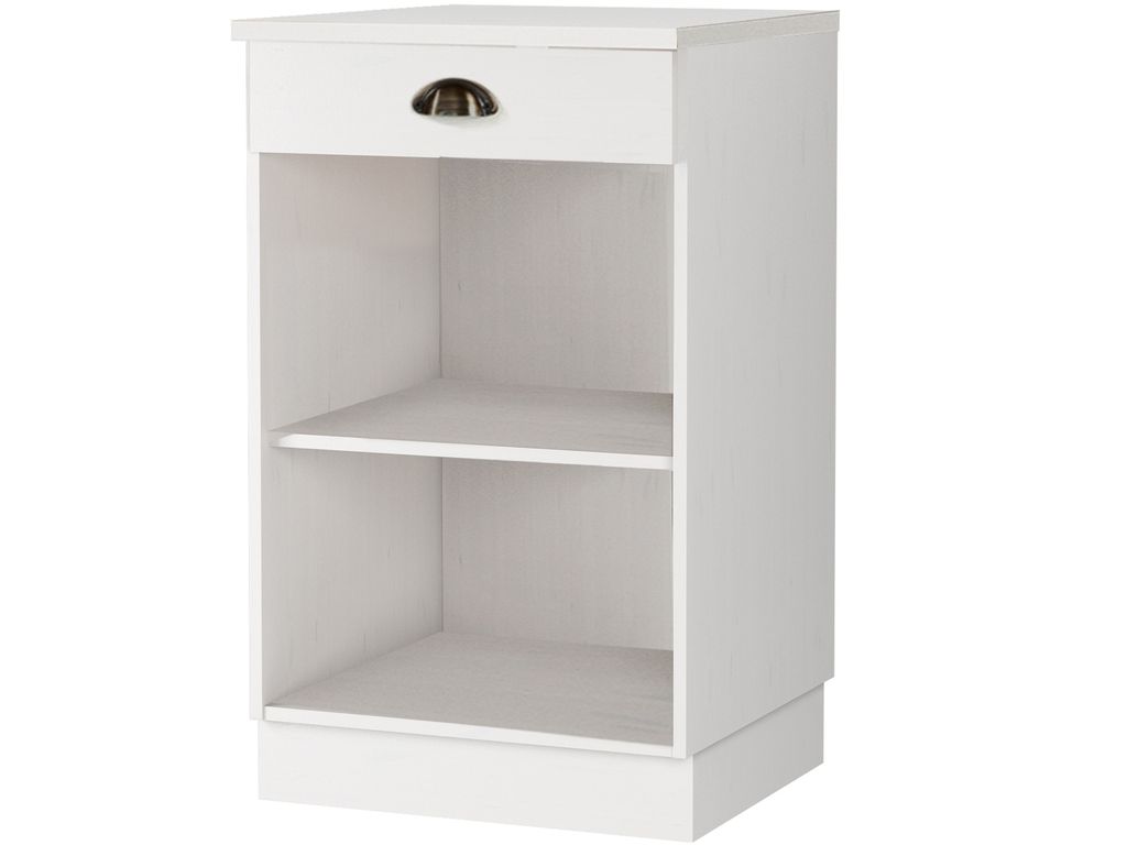 Schrank mit 1 Schublade und 2 offenen Räumen in Weißkiefer