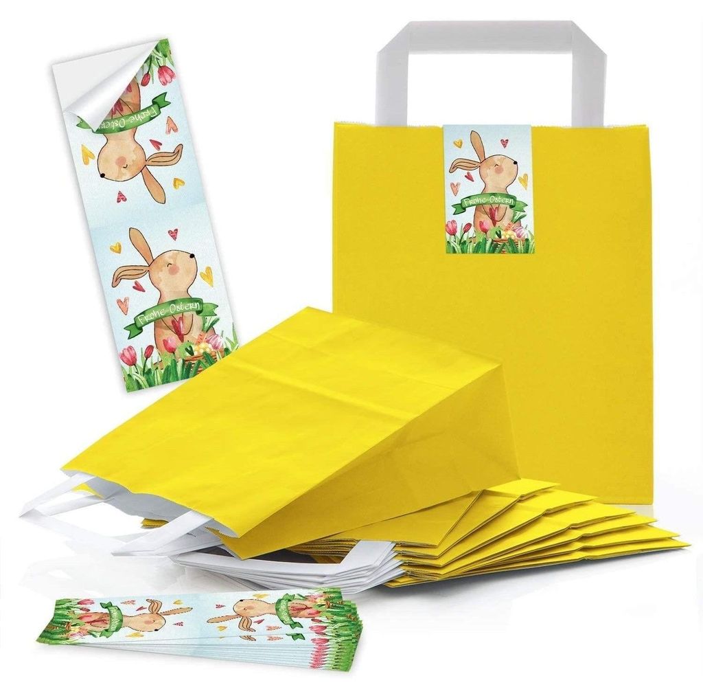 Logbuch-Verlag 10 gelbe Geschenktüten 18 x 8 x 22 cm + bunte Geschenkaufkleber Geschenkverpackung Mitgebsel Partytüte Kindergeburtstag Geburtstag...