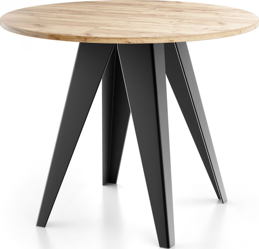 Esstisch Glory im Industriestil - Modern, Rund - Ausziehbar von 90 cm bis 130 cm, mit Pulverbeschichteten Metallbeinen, Tisch für Kleine Küche - ...