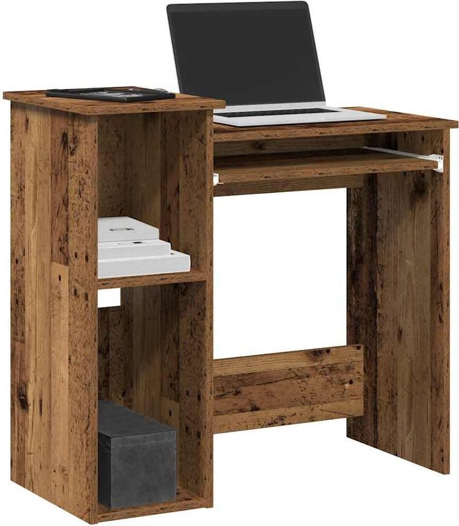 HOMMIE Schreibtisch - elegantes Design - Computertisch/Bürotisch - mit Regal Altholz-Optik 84x40x78cm Holzwerkstoff DE920381 - Schreibtische