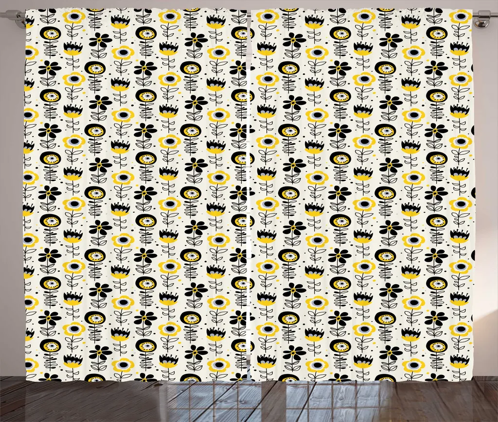 Rideaux à motif floral surréaliste jaune champagne 280x225cm Rustique