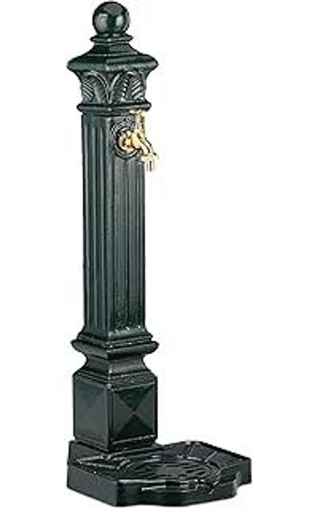 Standbrunnen, Wasserzapfstelle in Antik Look, Säule mit Wasserhahn & Becken, HBT: 80 x 28 x 32 cm, dunkelgrün, Grün