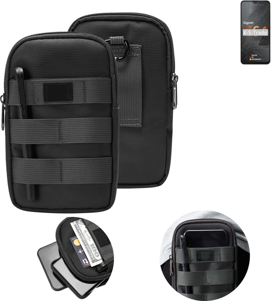 K-S-Trade Holster Gürtel Tasche kompatibel mit Gigaset GS4 Handy Tasche Schutz Hülle dunkel-grau viele Fächer, 1x