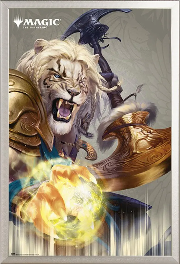 Poster MTG Ajani con Cornice Shinsuke Maxi Argento Alluminio e Vetro