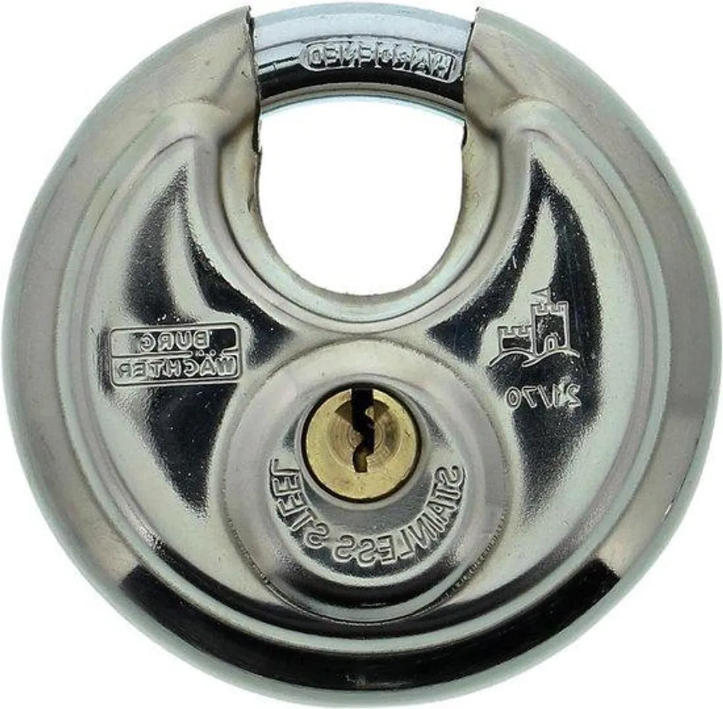Serrure disque 70 mm en inox chromé argenté anticorrosion extérieur