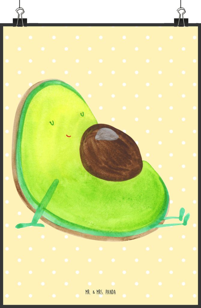 Mr. & Mrs. Panda Bild Avocado Schwangerschaft DIN A2 - Gelb Pastell - Geschenk, Baby, Liebe, Kunstdruck, Wandbild, Plakat, wanddeko, Geburt, drucke