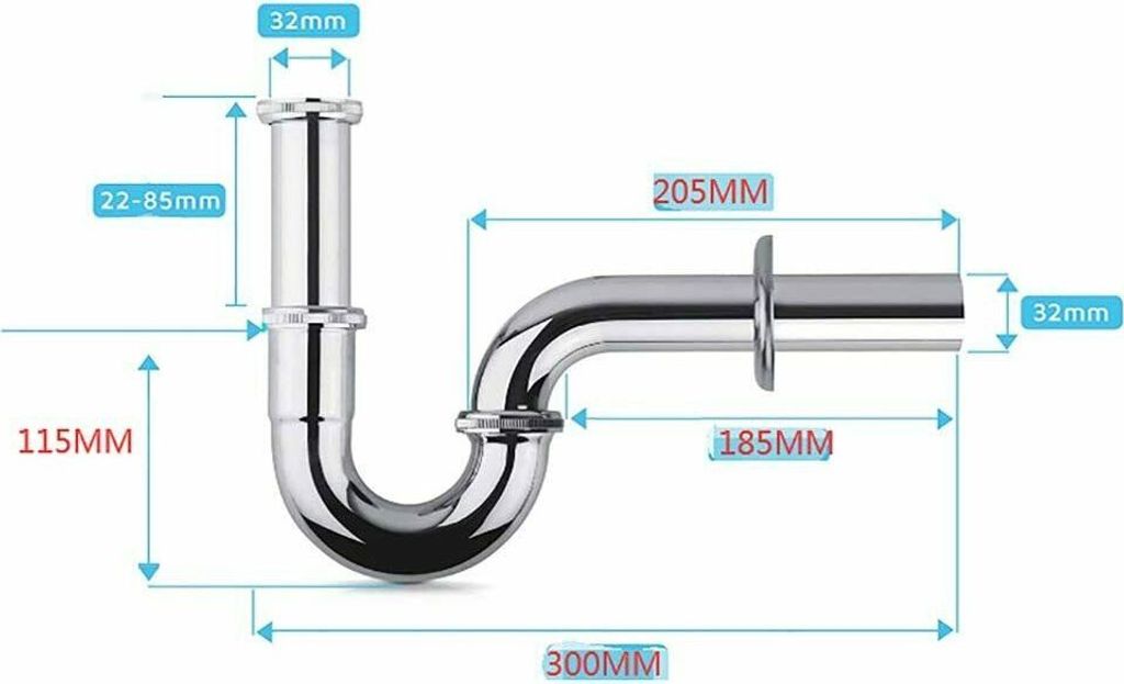 Siphon waschbecken - 1 1/4 Zoll x 32 mm - Metall verchromt Produktbild 6