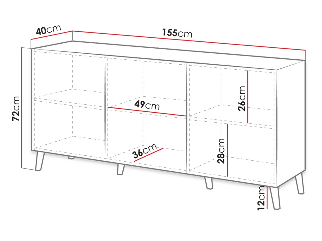 Commode Rose Nova 3D avec Façades Rainurées - Buffet Design 3 Portes 154cm