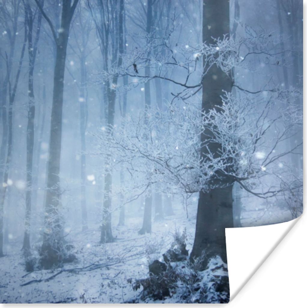 MuchoWow Poster Wald - Winter - Schnee 75x75 cm - Wand Dekoration