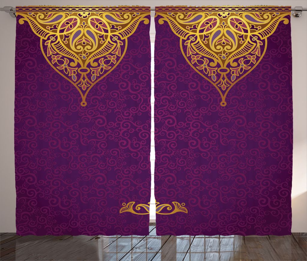 ABAKUHAUS Lila Rustikaler Vorhang, Eastern Königspalast, Wohnzimmer Universalband Gardinen mit Schlaufen und Haken, 280 x 245 cm, Lila Gelb
