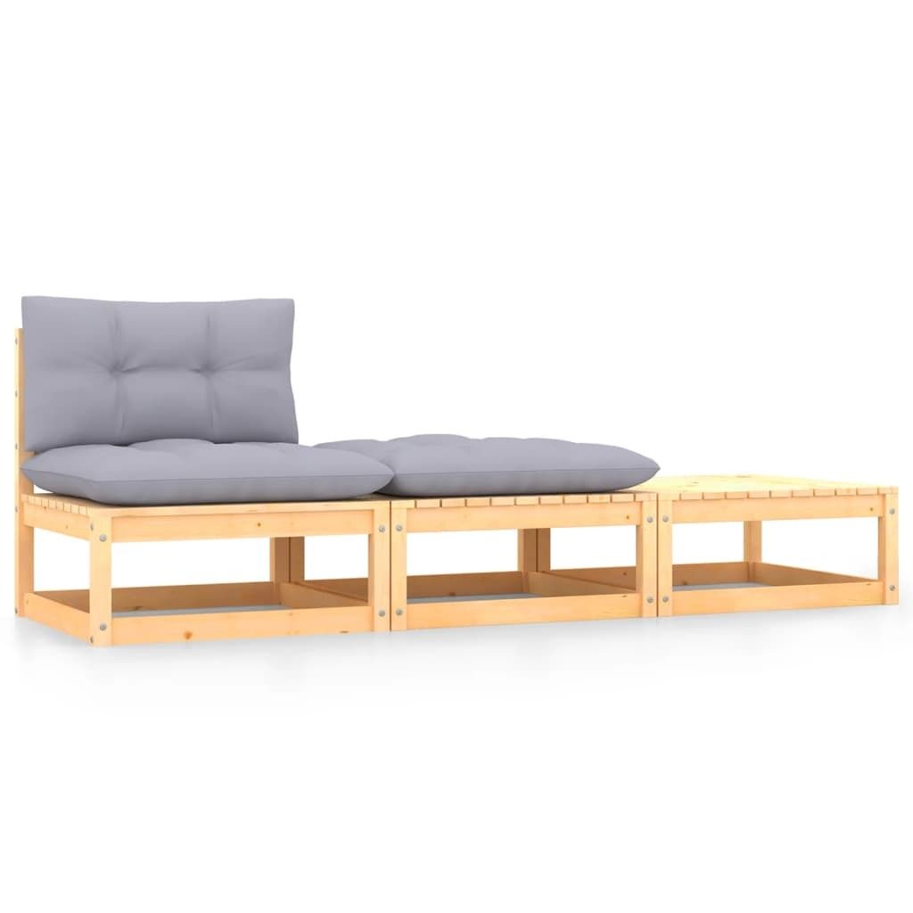 The Living Store 3-tlg. Garten-Lounge-Set mit Kissen Kiefer Massivholz