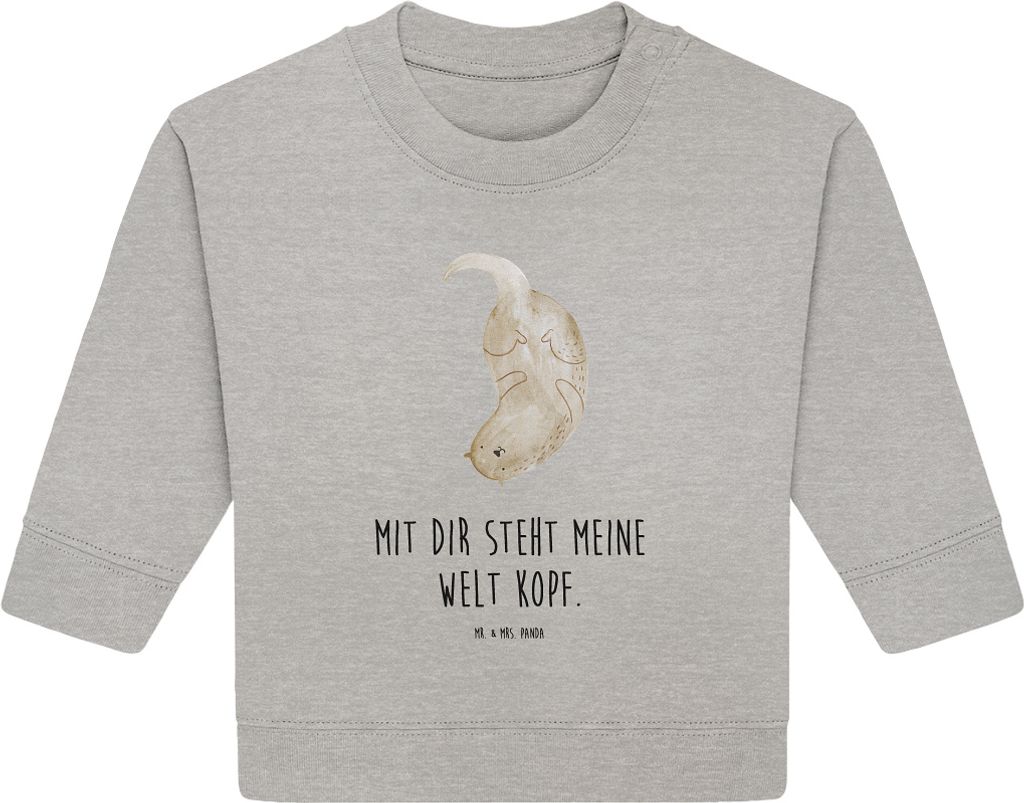 Mr. & Mrs. Panda Organic Baby Pullover Otter Kopfüber 6. - 12. Monat - Heather Grey - Geschenk, Verknallt, Liebesgeschenk, Seeotter, Verliebt, Nie...