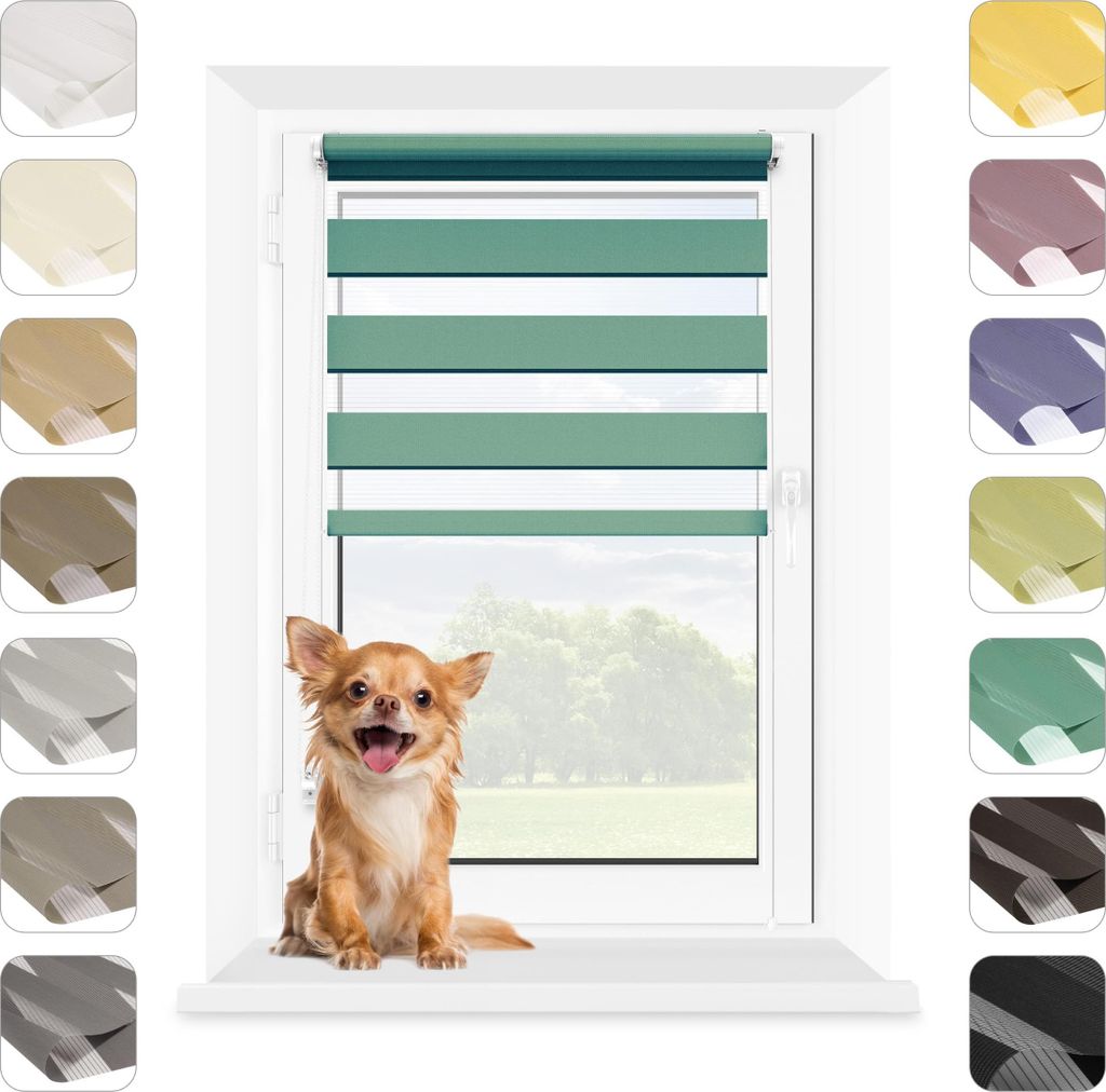 Mardom Home | Doppelrollo - 80x215 cm - Türkis - Verdunkelungsrollo Ohne Bohren - Mit Klemmfix - Rollo Fenster Innen - Sonnenschutzrollo