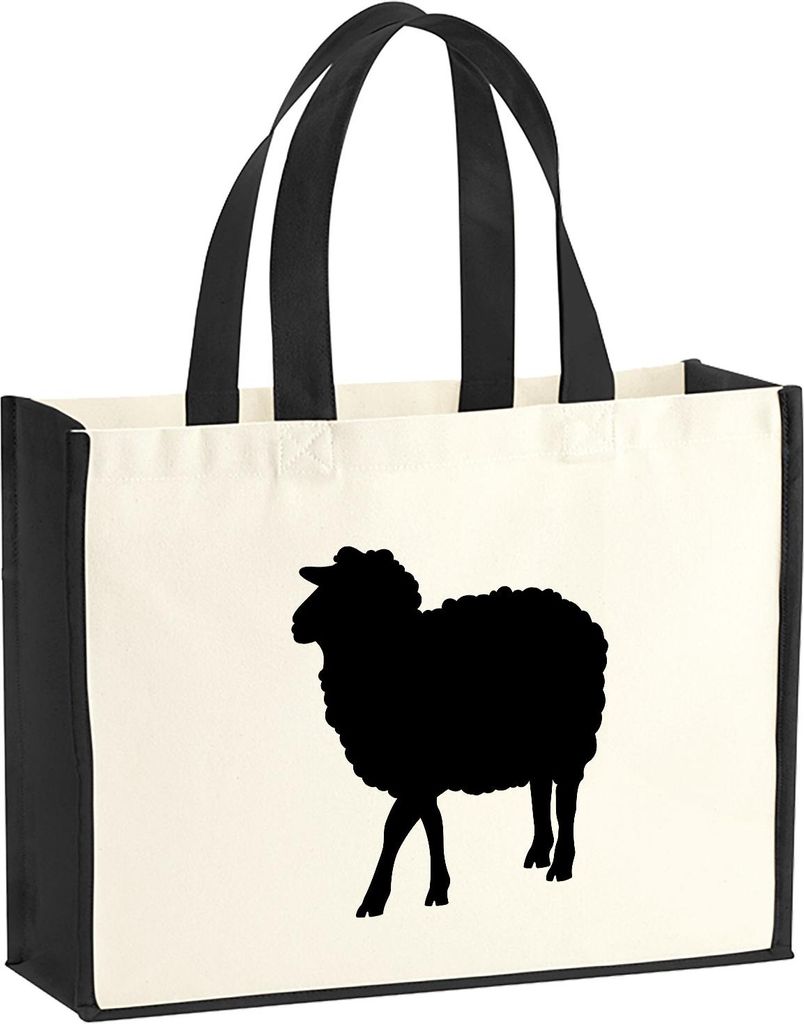 Huuraa Jutetasche Schaf Silhouette 21 Liter Black Jute und Baumwolle Einkaufstasche Geschenkidee