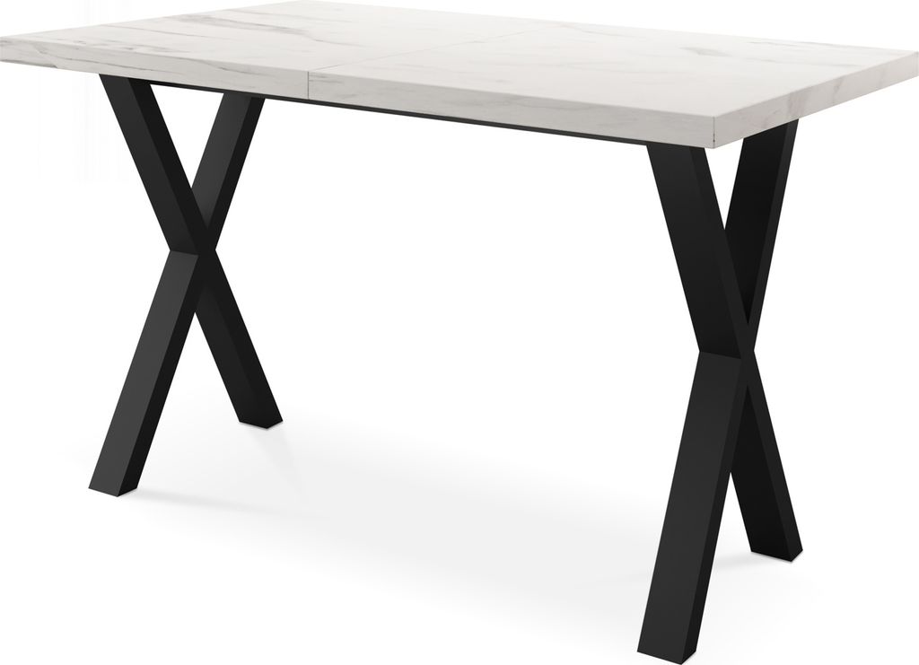 Rechteckiger Ausziehbarer Esstisch - Großer Modern-Stil Tisch in Weißer Marmoroptik mit Schwarzen Metallbeinen - 120 140 160 cm bis 220 240 260 c...