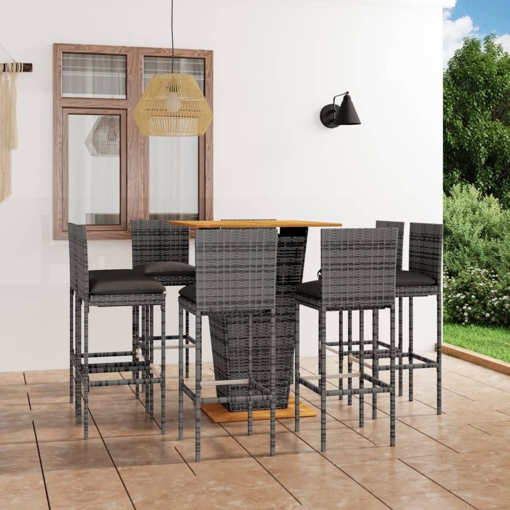 Maison Exclusive - 9-tlg. Gartenbar-Set mit Kissen Poly Rattan Grau