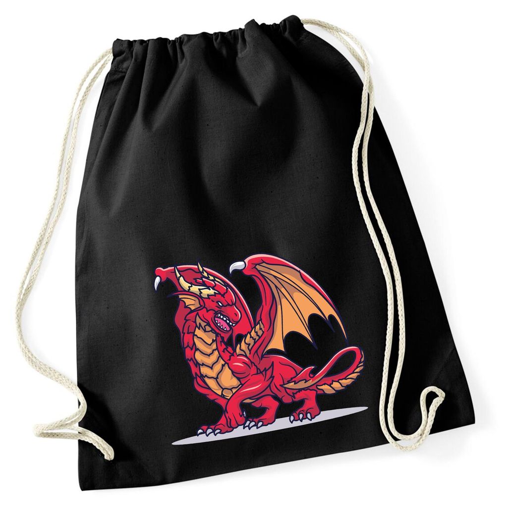 Huuraa Turnbeutel Drache Comic 12 Liter Black Baumwolle Rucksack Geschenkidee