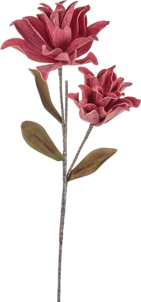 artplants.de Kunststoff Kamelie Munir mit Glitzer, Purpurrot, 120cm - Deko Blumenzweig