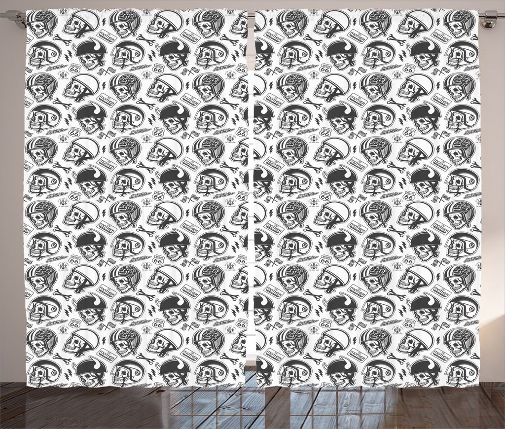 ABAKUHAUS Schwarz-Weiss Rustikaler Vorhang, Reiter-Schädel-Muster, Wohnzimmer Universalband Gardinen mit Schlaufen und Haken, 280 x 245 cm, Charco...