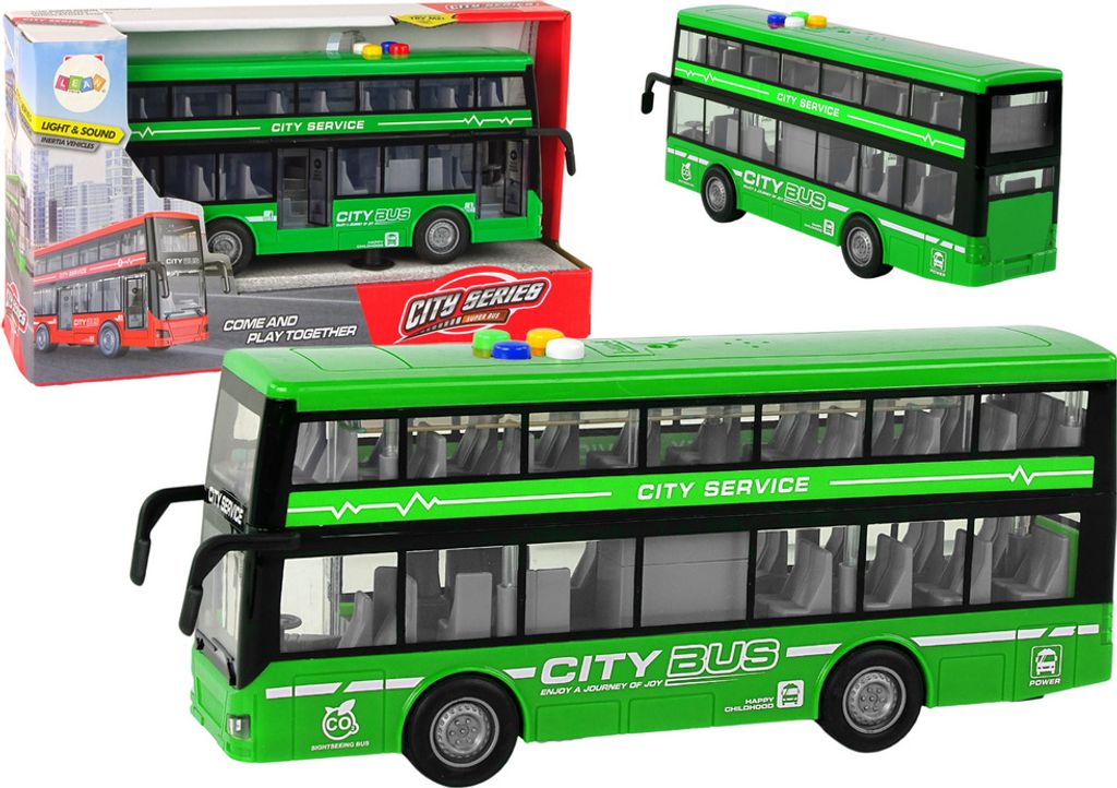 Autobus Piętrowy Na Baterie Światła Dźwięki Napęd Frykcyjny Zielony 1:16