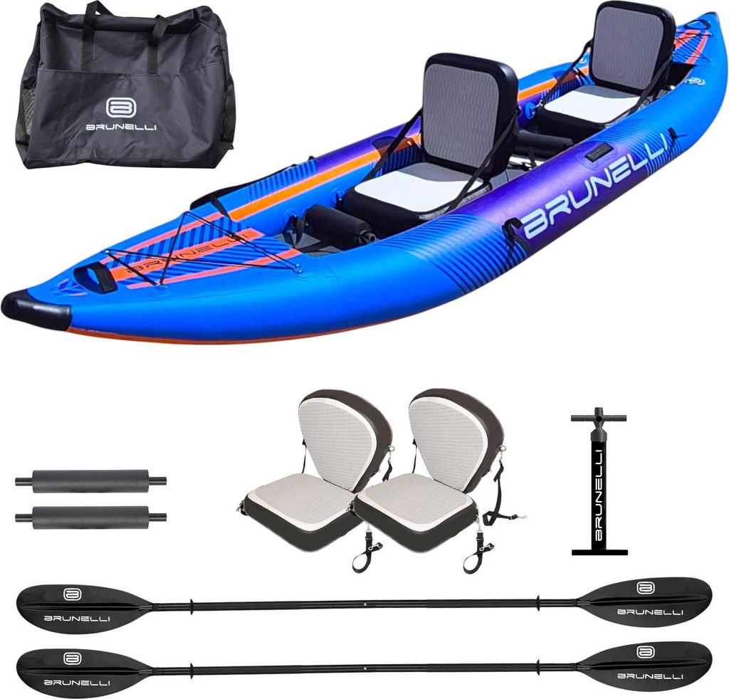 Brunelli 2 Personen Kajak SET aufblasbar Drop-Stitch Kanu Kayak Tour Paddelboot Type B