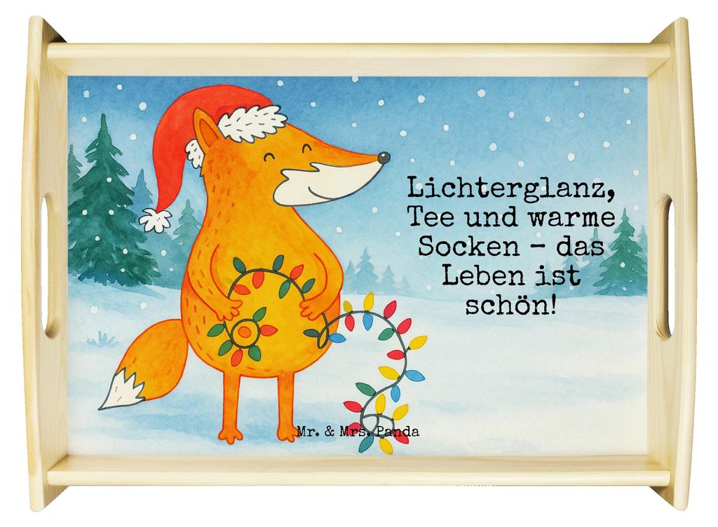 Mr. & Mrs. Panda Tablett Fuchs Weihnachten Design - Weiß - Geschenk, Winter, Heiligabend, aus holz, serviertablett, Weihnachtsmann, Holztablett, N...