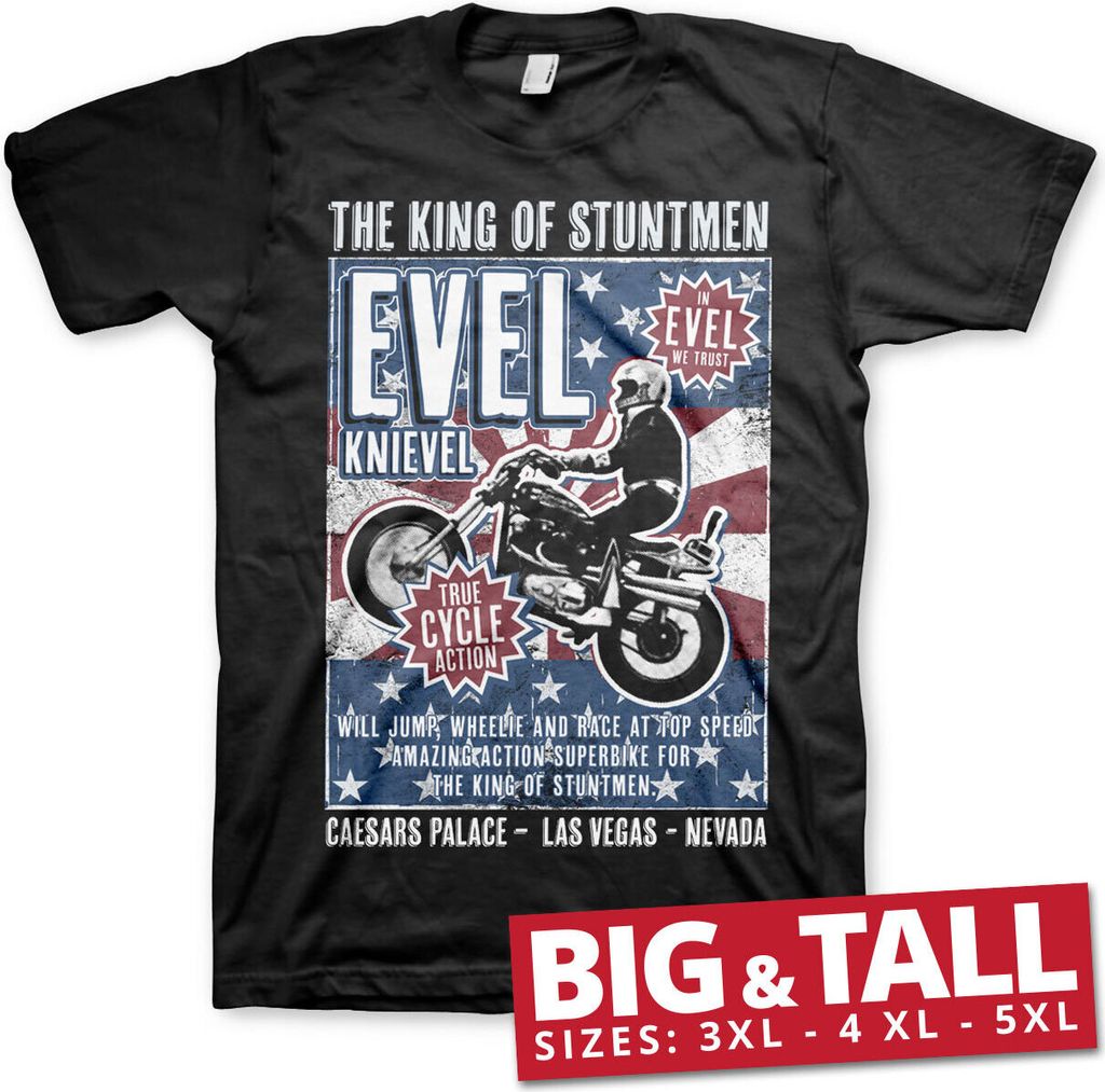 Evel Knievel Poster Big & Tall T-Shirt - 3XL - Black