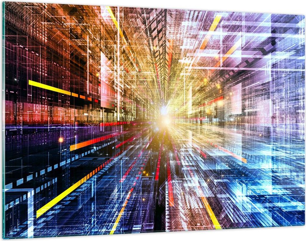 Bilder auf glas - Grafik Computer Raum Geometrie - 120x80cm - Glasbilder - Wandbilder - Kunstdruck - zum Aufhängen bereit - Wanddekoration aus Gla...
