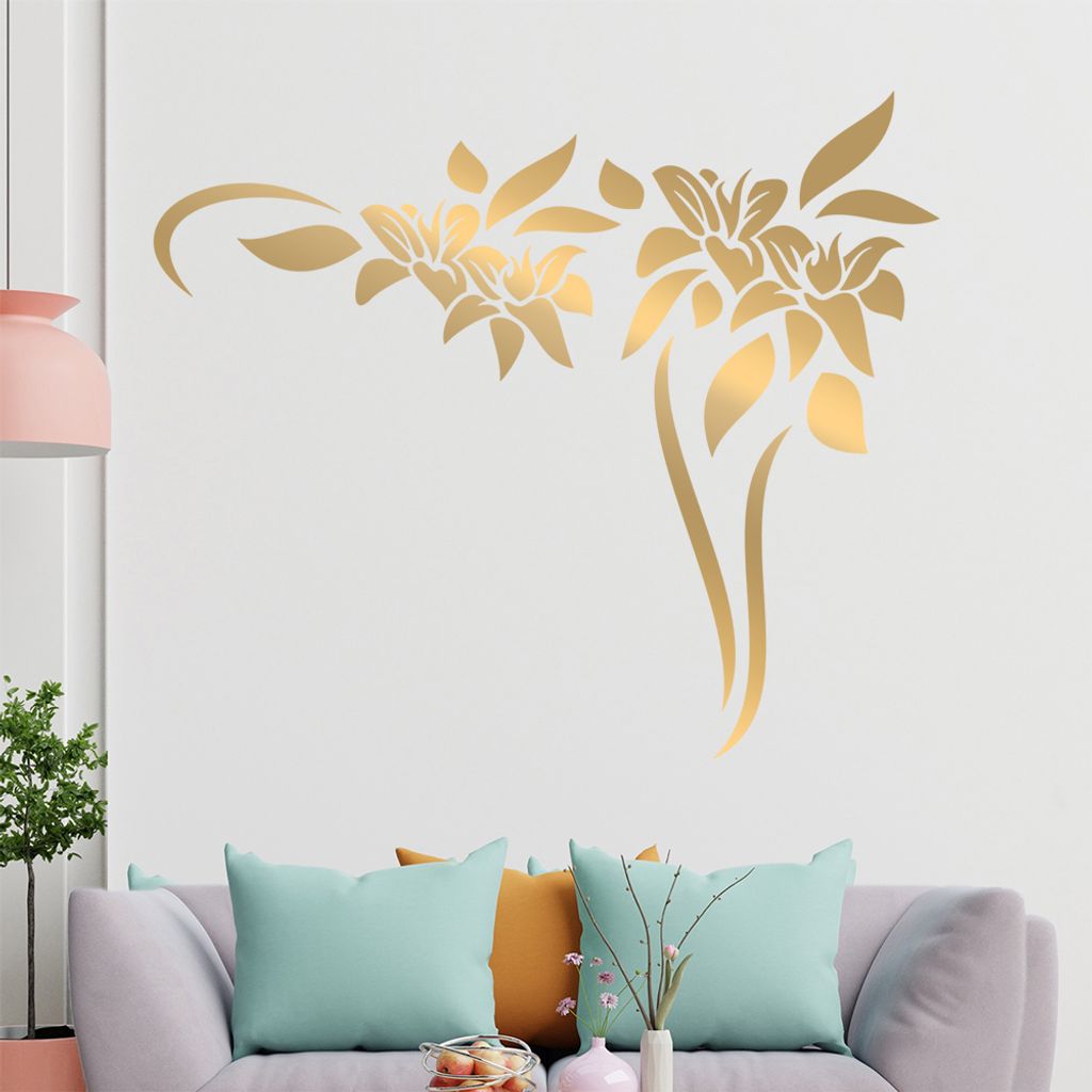 Blumen - Linien Wandtattoo in 6 Größen - Wandaufkleber Wall Sticker - Dekoration, Küche, Wohnzimmer, Schlafzimmer, Badezimmer