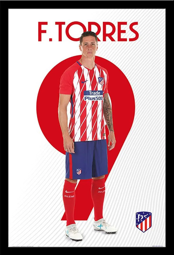 Poster Atletico Madrid Fernando Torres 17/18 avec Cadre Noir Shinsuke