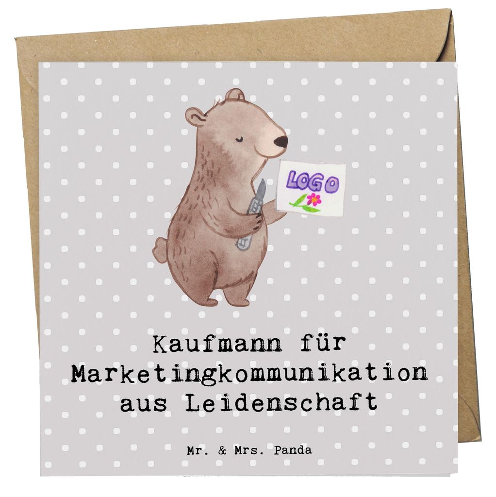 Mr. & Mrs. Panda Grußkarte Kaufmann für Marketingkommunikation Leidenschaft - Grau Pastell - Geschenk, anlasskarte, doppelkarte, Klappkarte, falt...