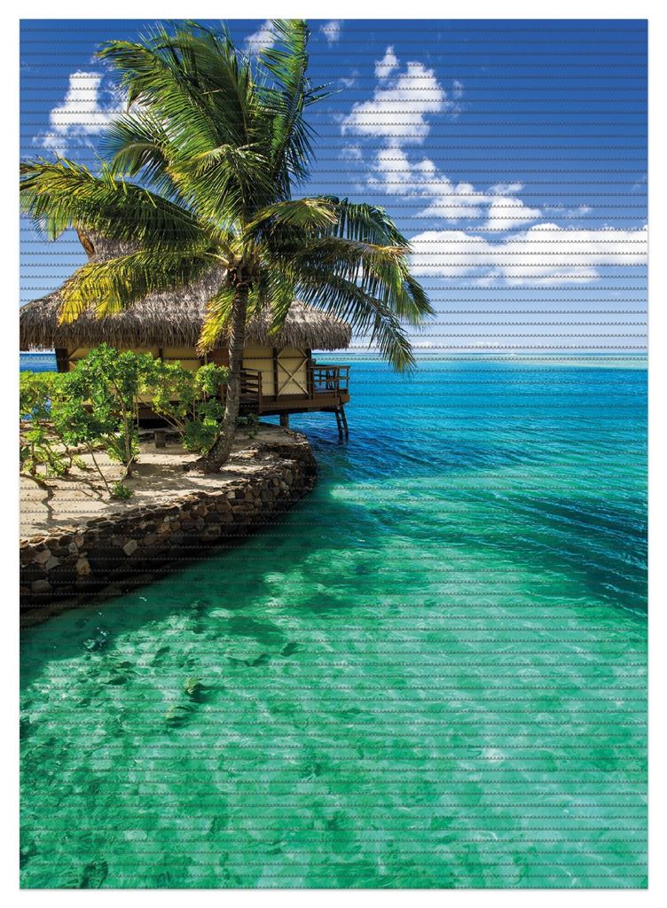 Wallario Duschmatte Antirutschmatte Badmatte Fußmatte Karibisches Meer Einsame Hütte unter Palmen, Größe ca. 90 x 65 cm