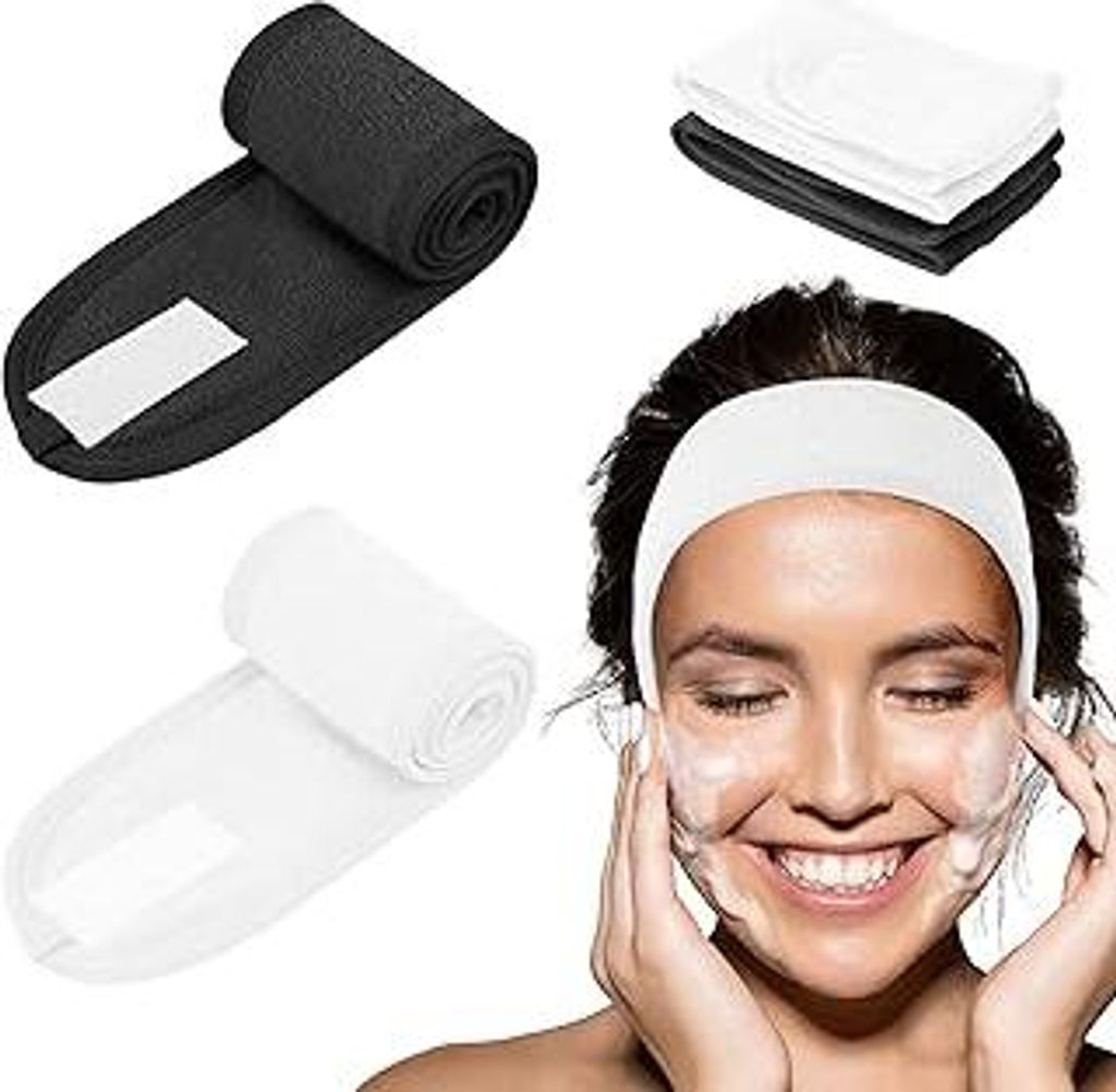 LOPHE Haarband für Make Up, 2 Stück Set Kosmetik-Haargummis mit Klettverschluss, Verstellbarer Haarriemen, Geeignet für Sport, Duschen und Make-...