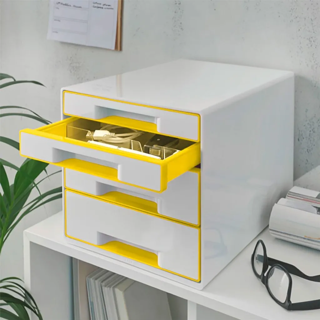 Leitz WOW Cube 4 tiroirs Blanc et Jaune - Module de classement de bureau