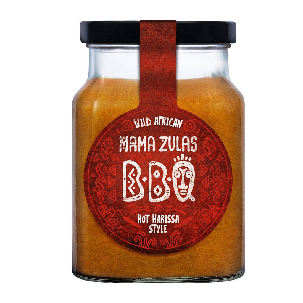 Verpackungsbild Mama Zula Wild African BBQ Sauce Hot Harissa Style im Glas 320ml