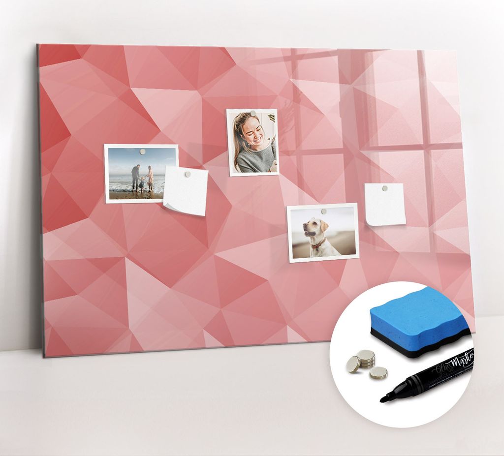 Magnetpinnwand Memoboard - Zubehörsatz - Schwarzer Marker + Schwamm + Magnete - 90 x 60 cm - Abstraktion von Dreiecken