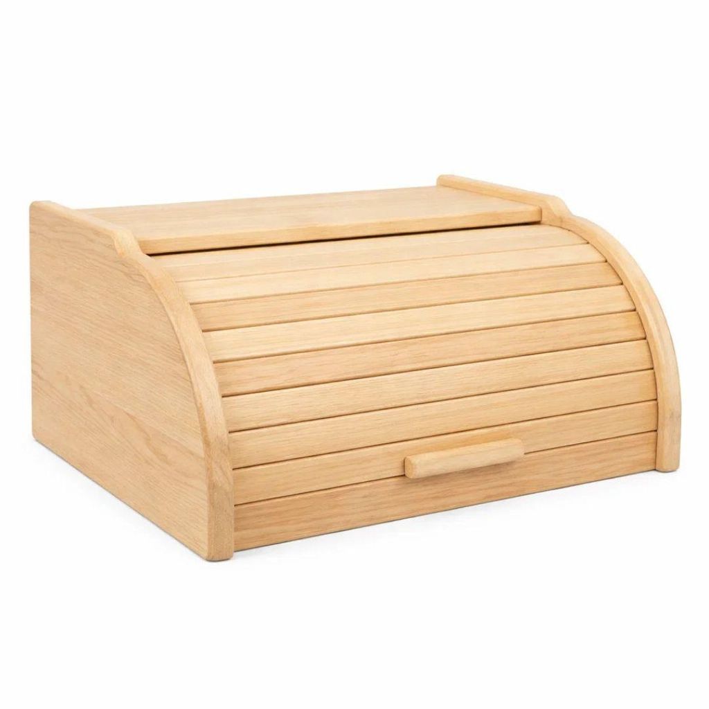 Brotkasten Holz Natur Groß 38x28x18 cm – Traditioneller Rollbrotkasten mit Rolldeckel – Retro Brotbox Küche – Holz-Brotbehälter hält Brot...