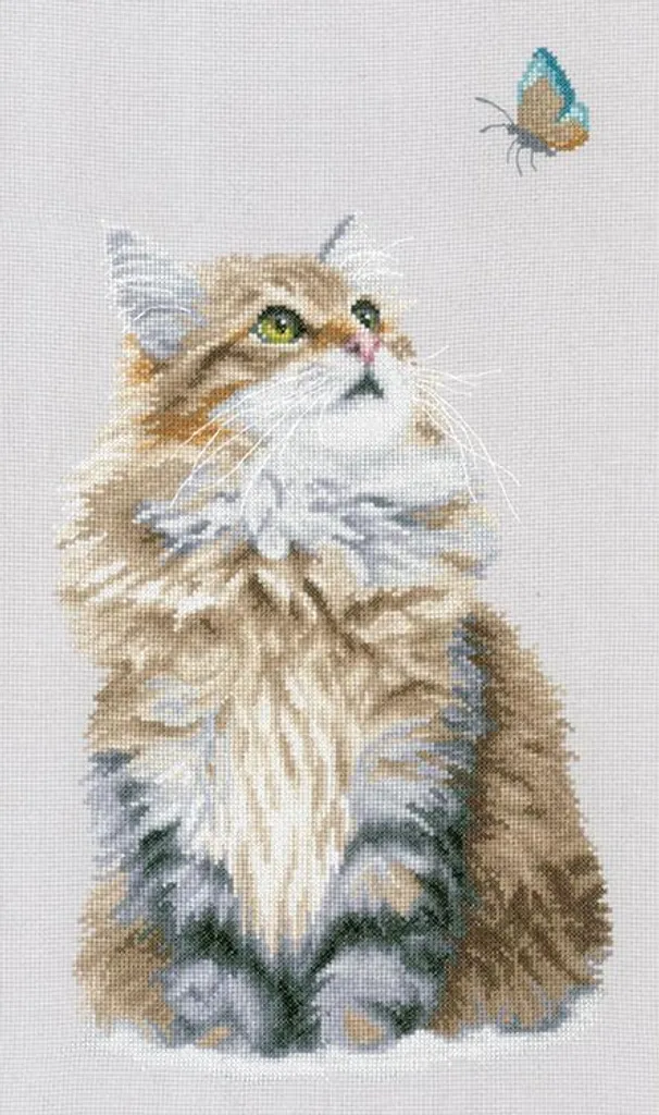 Set Point de Croix Lanarte Motif Chat : Kit Complet pour Décoration