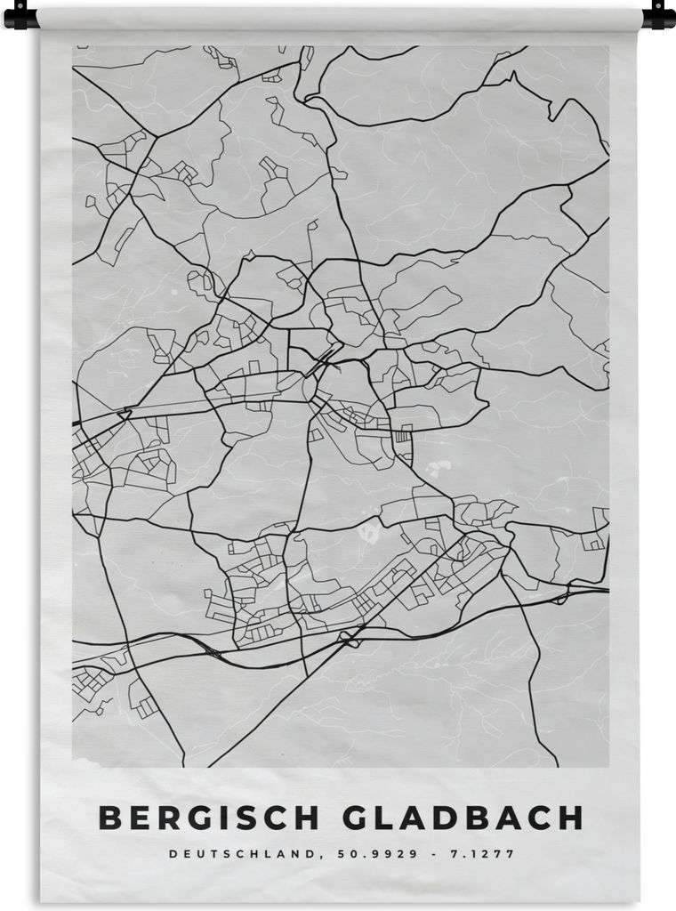 MuchoWow Wandteppich Wandbehang Karte - Bergisch Gladbach - Karte - Deutschland 90x135 cm Tapisserie Dekoration Wandtuch - Baumwolle - Wandskulptur